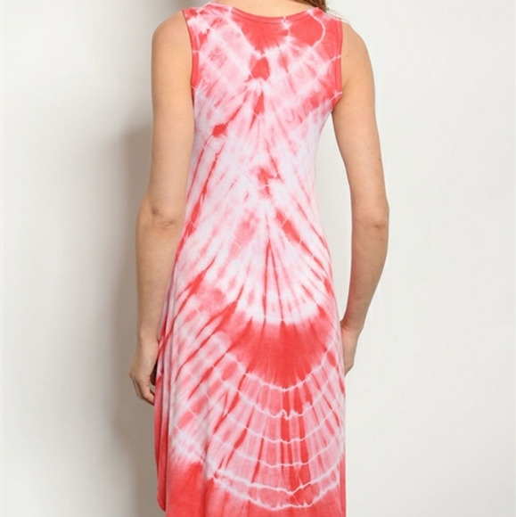 FIANCEE CORAL TANK TOP HIGH LOW TIE DYE DRESS - Picture 3 of 4